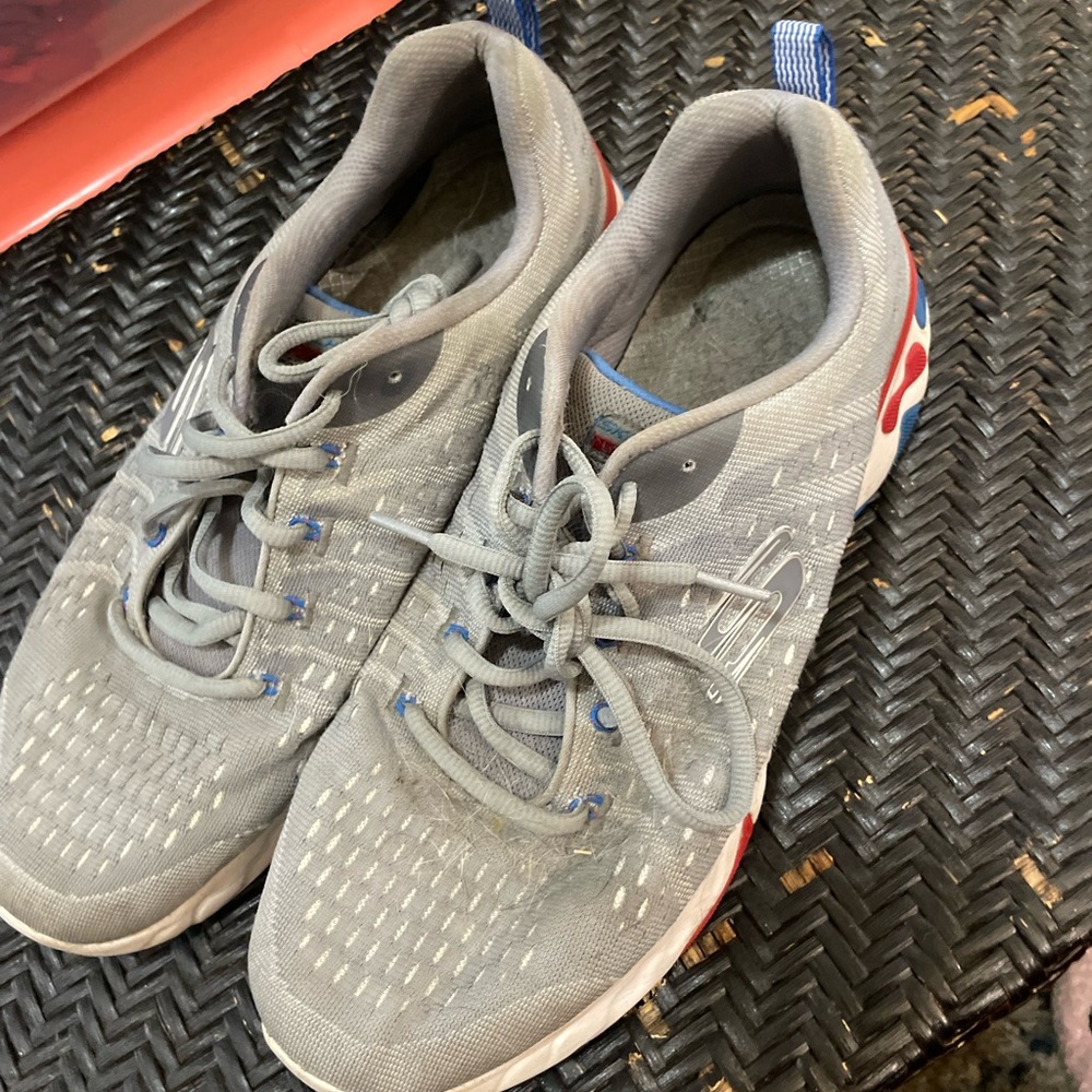 Skechers Gray Athletic Shoes with Blue and Red Accents